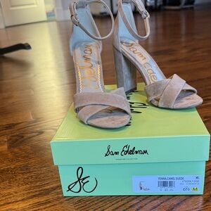 Sam Edelman Camel Suede Block Heel Sandals